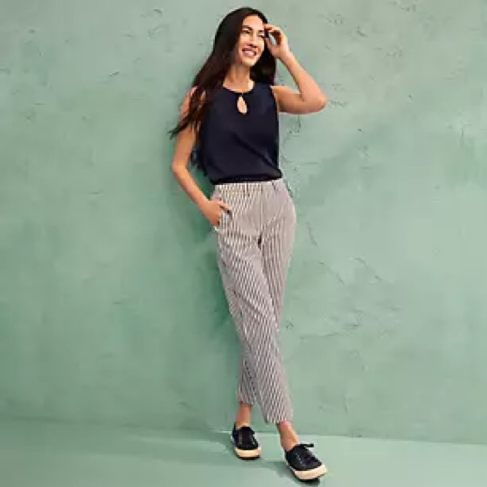Lands’ End | Women’s White/Navy Striped Straight Leg Chino Ankle Pants Size 12P
